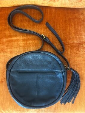 HOBO Black Leather Round Crossbody Bag with Tassel